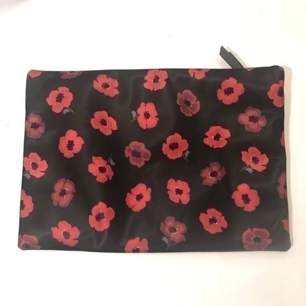Kate spade black nylon red floral cosmetic bag